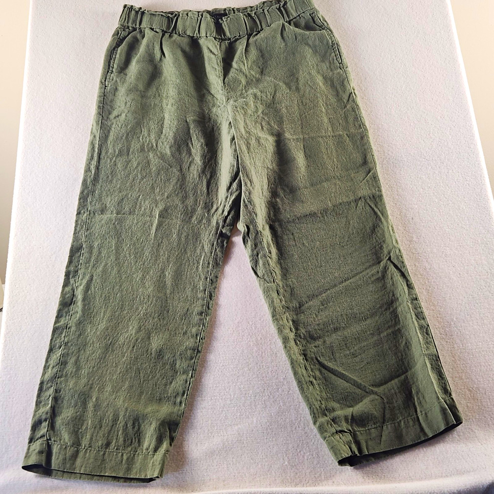 Talbots Women’s Sage Linen Woven Pull-On Wide-Leg Pants Pockets Size Petite L